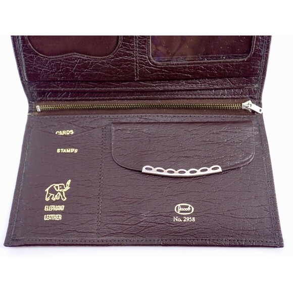Elephant Leather Unisex Wallet Jacob No.2958 Long Length Gold Embossed Bifold - Picture 6 of 8